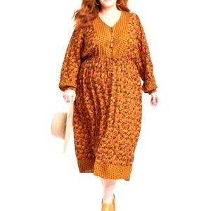 Knox Rose Floral Print‎ Long Sleeve Dress 4X